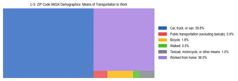 Treemap showing means of transportation to work distribution in US ZIP Code 94024.