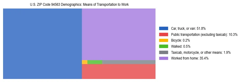 Treemap showing means of transportation to work distribution in US ZIP Code 94563.