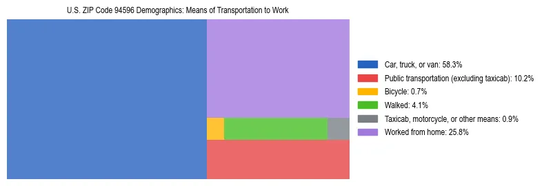 Treemap showing means of transportation to work distribution in US ZIP Code 94596.