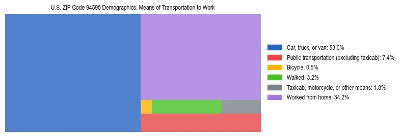Treemap showing means of transportation to work distribution in US ZIP Code 94598.