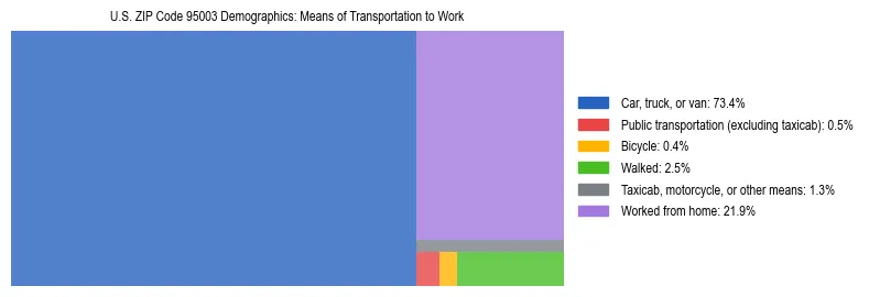 Treemap showing means of transportation to work distribution in US ZIP Code 95003.