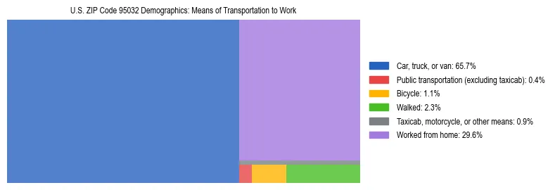 Treemap showing means of transportation to work distribution in US ZIP Code 95032.