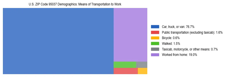 Treemap showing means of transportation to work distribution in US ZIP Code 95037.