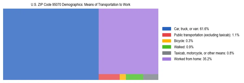 Treemap showing means of transportation to work distribution in US ZIP Code 95070.