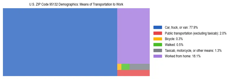 Treemap showing means of transportation to work distribution in US ZIP Code 95132.