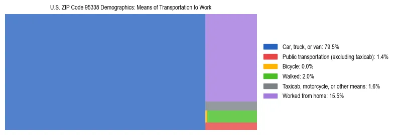 Treemap showing means of transportation to work distribution in US ZIP Code 95338.