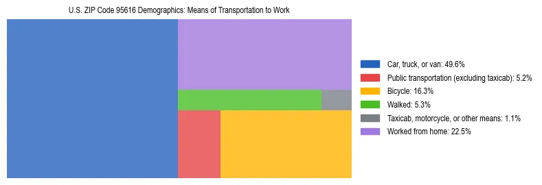 Treemap showing means of transportation to work distribution in US ZIP Code 95616.