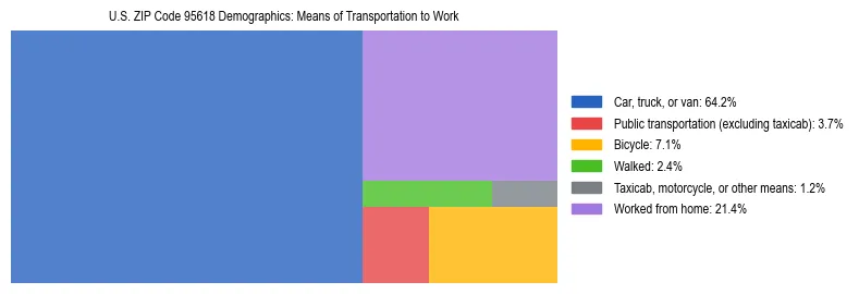 Treemap showing means of transportation to work distribution in US ZIP Code 95618.
