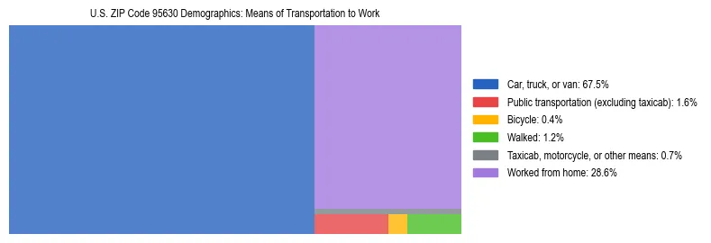 Treemap showing means of transportation to work distribution in US ZIP Code 95630.