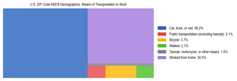 Treemap showing means of transportation to work distribution in US ZIP Code 95818.