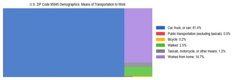 Treemap showing means of transportation to work distribution in US ZIP Code 95945.