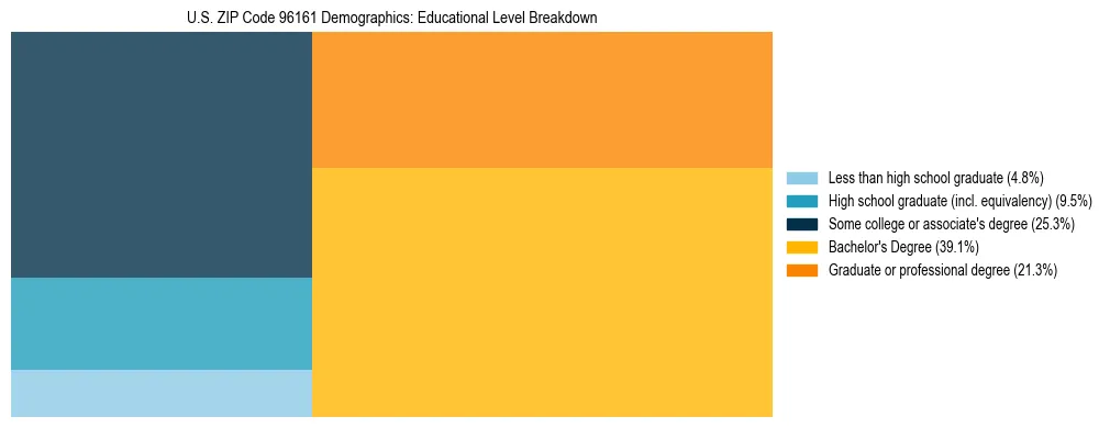 Treemap chart illustrating the educational attainment breakdown for population 25 years and over in US ZIP Code 96161.