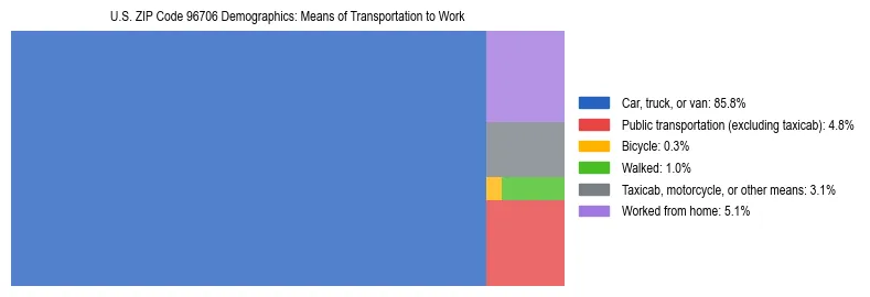 Treemap showing means of transportation to work distribution in US ZIP Code 96706.
