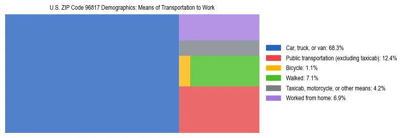 Treemap showing means of transportation to work distribution in US ZIP Code 96817.