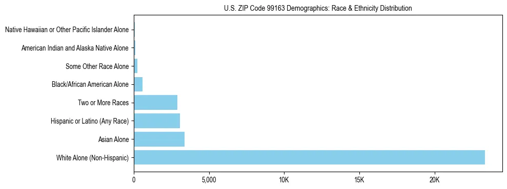 Pie chart showing the racial and ethnic composition of US ZIP Code 99163 based on 2023 ACS data.