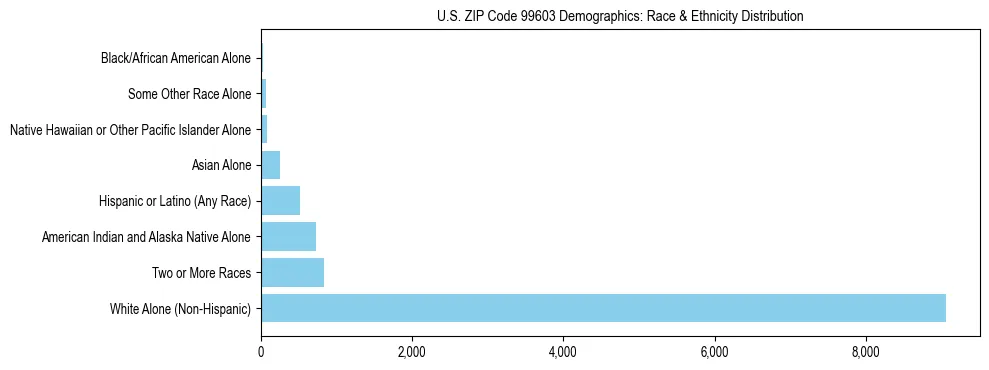 Pie chart showing the racial and ethnic composition of US ZIP Code 99603 based on 2023 ACS data.