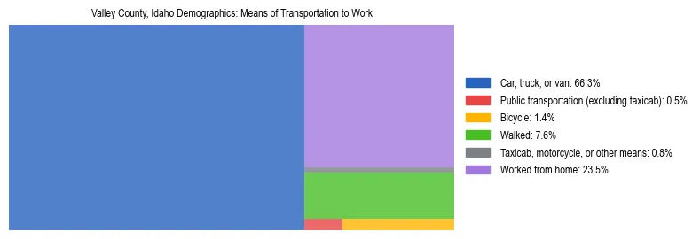 Treemap showing means of transportation to work distribution in Valley County, Idaho.
