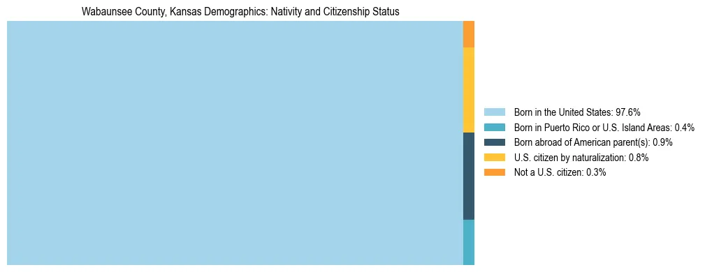 Treemap showing the population distribution by nativity and citizenship status in Wabaunsee County, Kansas based on U.S. Census data.
