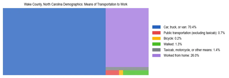 Treemap showing means of transportation to work distribution in Wake County, North Carolina.