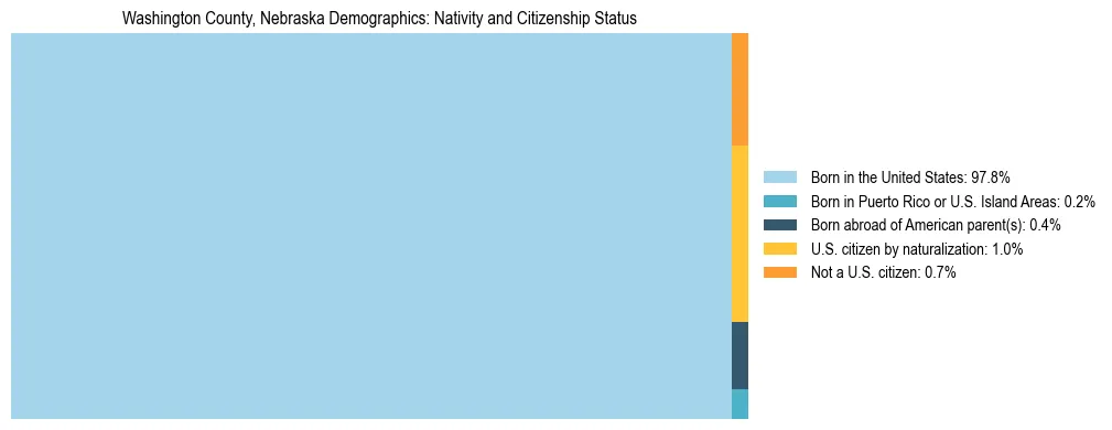 Treemap showing the population distribution by nativity and citizenship status in Washington County, Nebraska based on U.S. Census data.