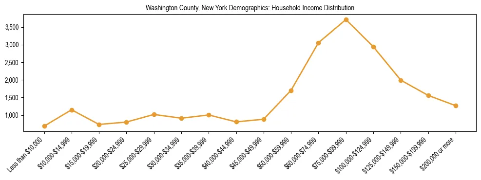 Horizontal bar chart showing household income distribution in Washington County, New York.