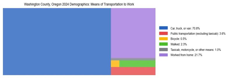 Treemap showing means of transportation to work distribution in Washington County, Oregon.
