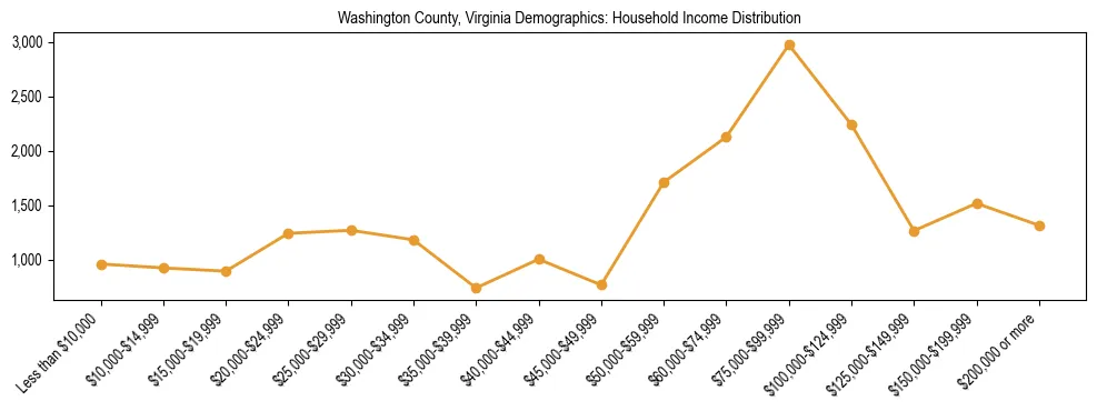 Horizontal bar chart showing household income distribution in Washington County, Virginia.