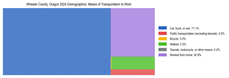 Treemap showing means of transportation to work distribution in Wheeler County, Oregon.