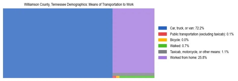 Treemap showing means of transportation to work distribution in Williamson County, Tennessee.