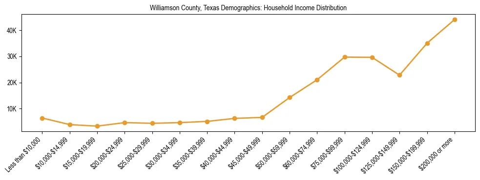Horizontal bar chart showing household income distribution in Williamson County, Texas.