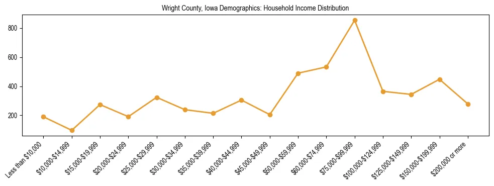 Horizontal bar chart showing household income distribution in Wright County, Iowa.
