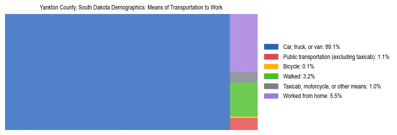Treemap showing means of transportation to work distribution in Yankton County, South Dakota.
