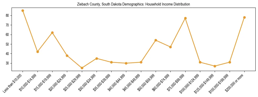 Horizontal bar chart showing household income distribution in Ziebach County, South Dakota.