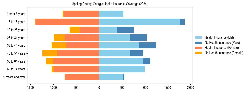 Health insurance pyramid for Appling County, Georgia