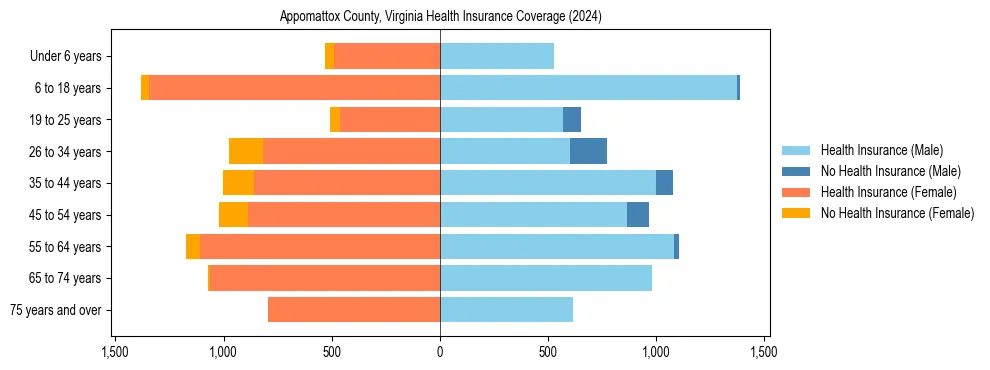 Health insurance pyramid for Appomattox County, Virginia