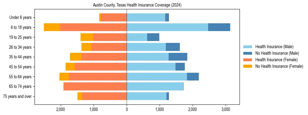 Health insurance pyramid for Austin County, Texas