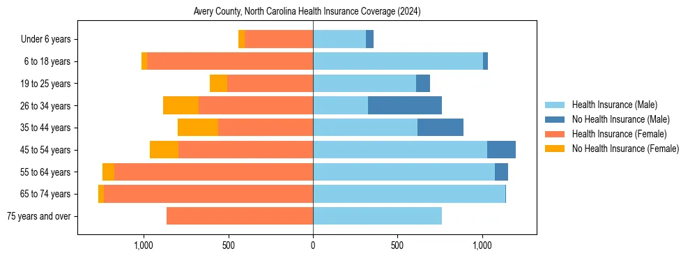 Health insurance pyramid for Avery County, North Carolina