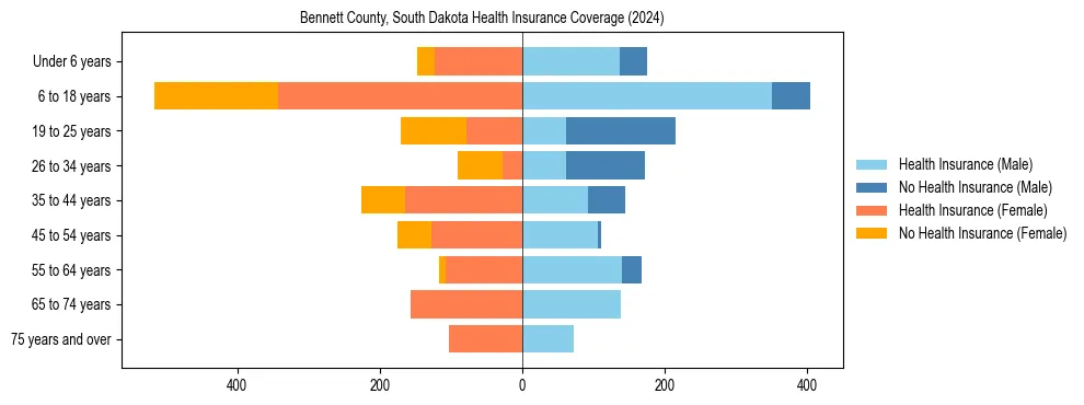 Health insurance pyramid for Bennett County, South Dakota