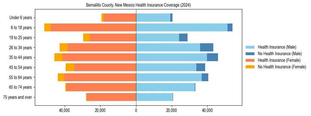 Health insurance pyramid for Bernalillo County, New Mexico