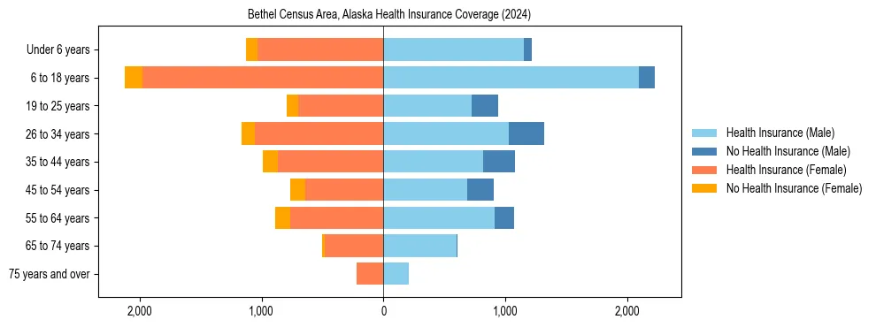 Health insurance pyramid for Bethel Census Area, Alaska