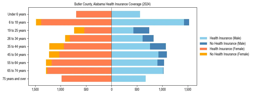 Health insurance pyramid for Butler County, Alabama