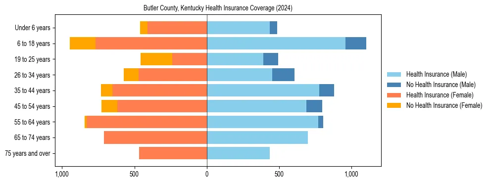 Health insurance pyramid for Butler County, Kentucky