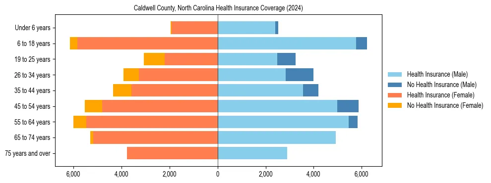 Health insurance pyramid for Caldwell County, North Carolina