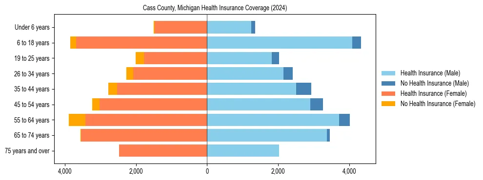 Health insurance pyramid for Cass County, Michigan