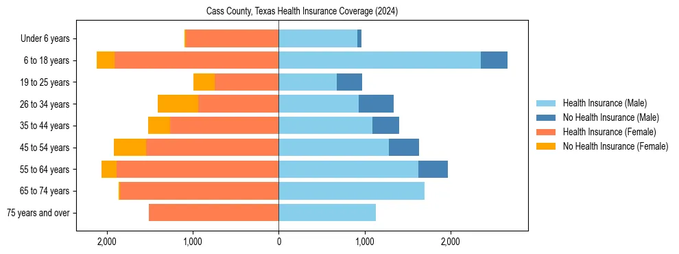Health insurance pyramid for Cass County, Texas