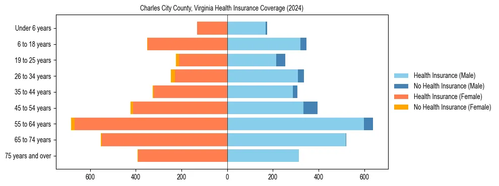 Health insurance pyramid for Charles City County, Virginia