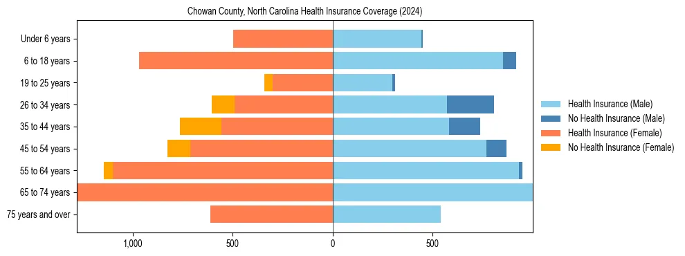 Health insurance pyramid for Chowan County, North Carolina