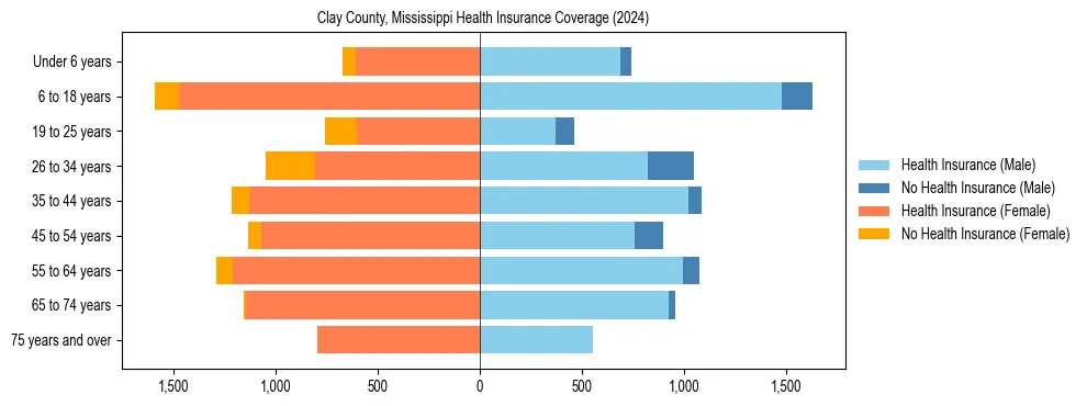 Health insurance pyramid for Clay County, Mississippi