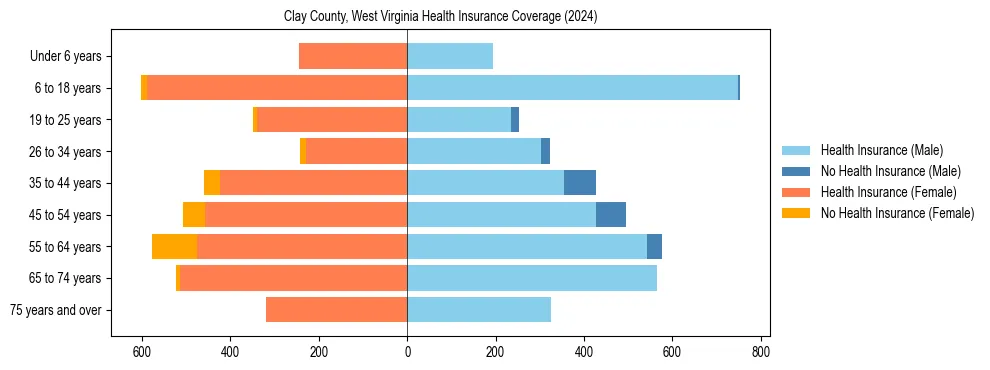 Health insurance pyramid for Clay County, West Virginia