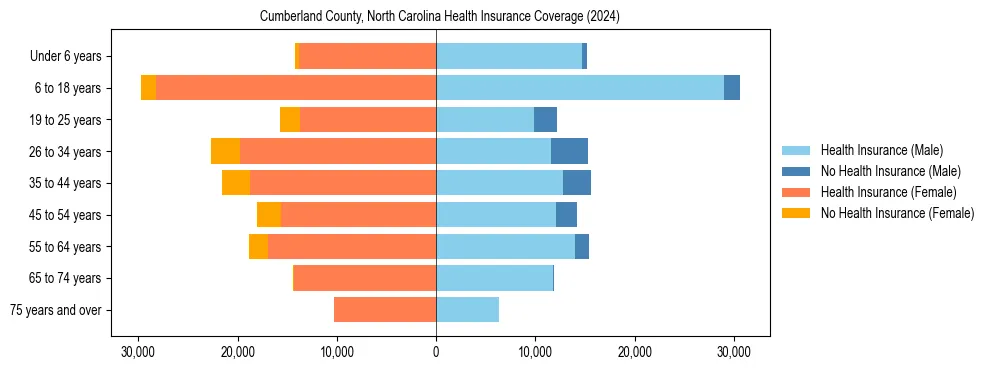 Health insurance pyramid for Cumberland County, North Carolina